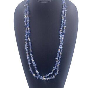 Kenneth Cole NY Blue Stone Chips Long Necklace Double Strand Layered 30-33 Inch